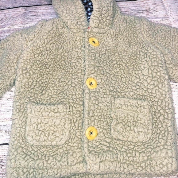 Baby Boden Brown Teddy Bear Sherpa Button Up Coat Size 6-12M - Picture 8 of 8